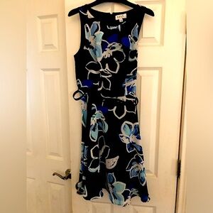 Elle Black and Blue Floral Midi Dress